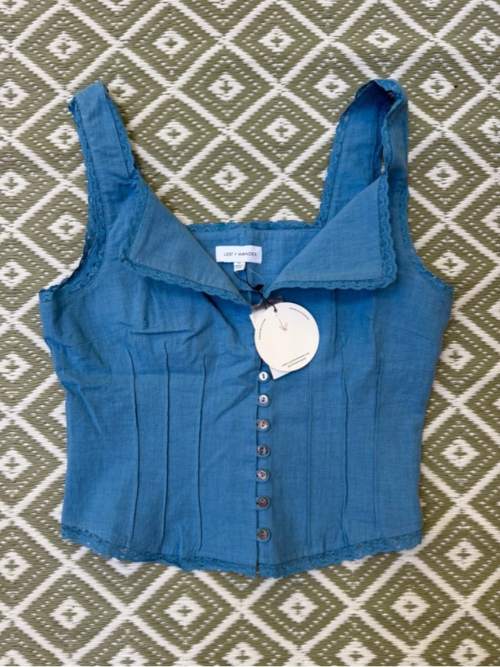 LOST + WANDER TOP CORSET FIT DUSTY BLUE MEDIUM